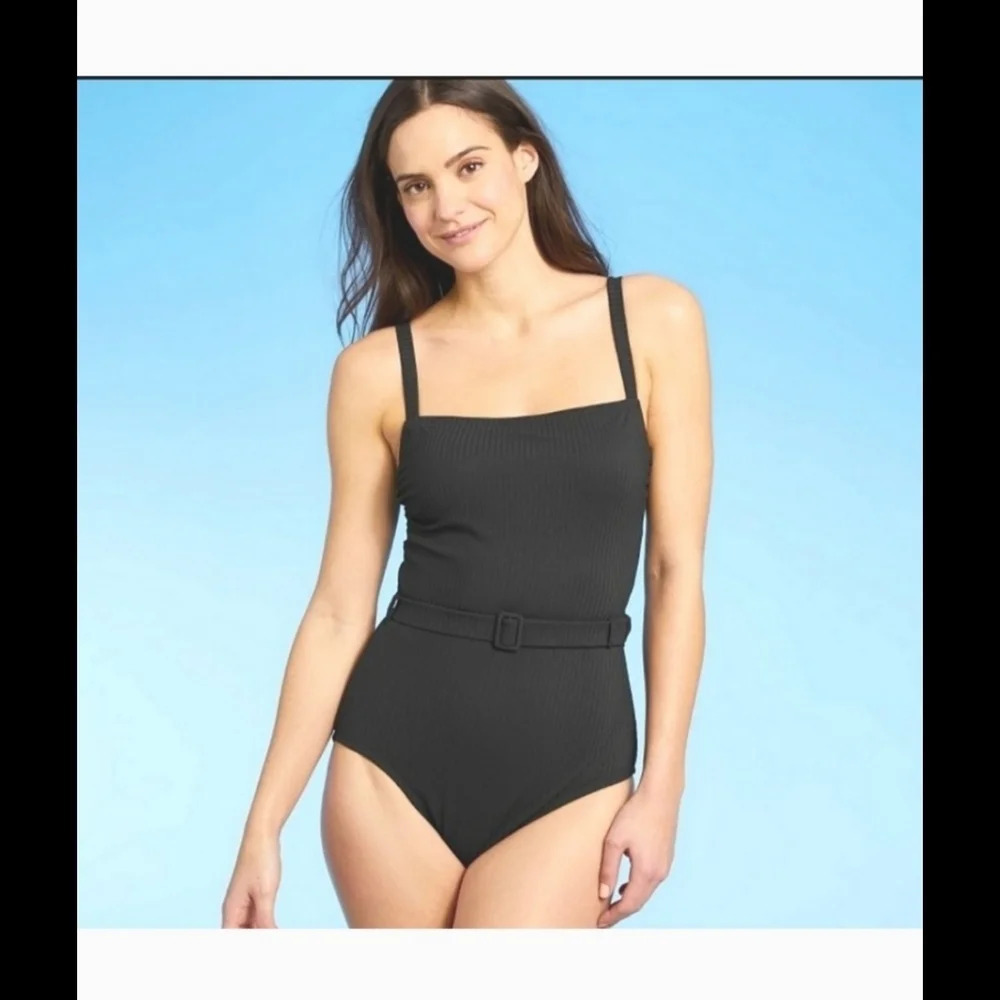 Kona Sol Ribbed Black One-Piece Swimsuit